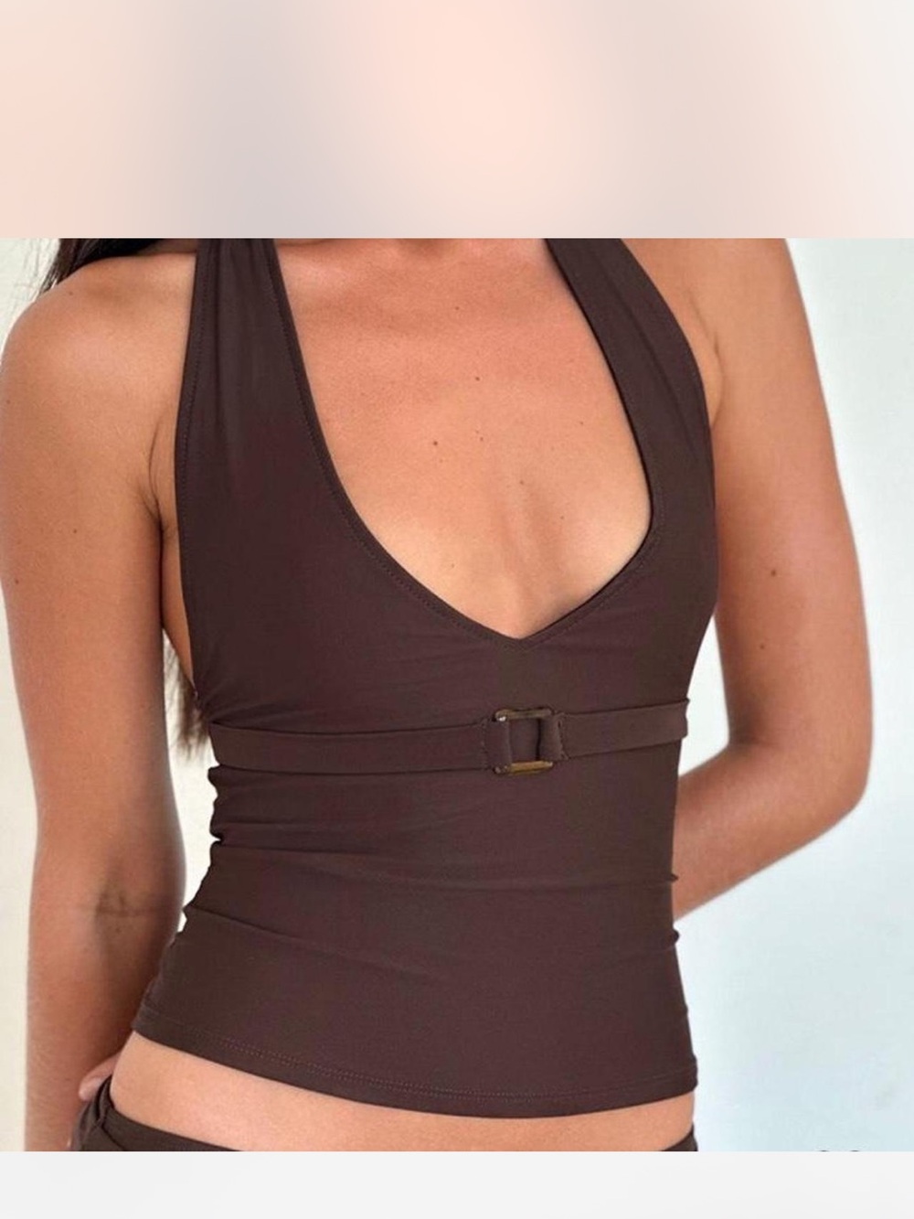 Motel Rocks - towi swim tank top in brown with trim